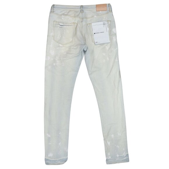 Purple Brand 32W x 33L Reflective Distressed Men's Denim Jeans NWT Cream Sprayed - Picture 2 of 2
